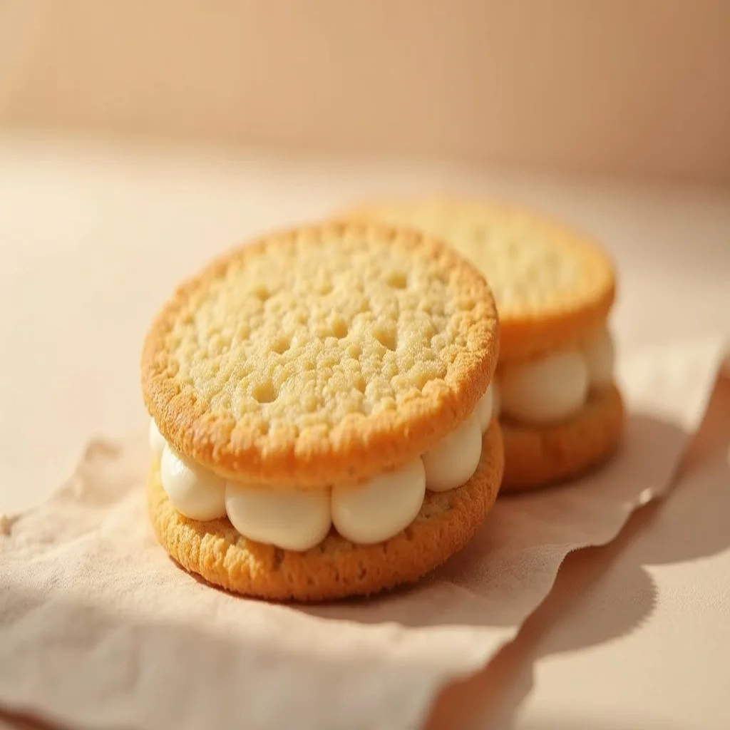 Alfajor caseiro com cobertura de chocolate e recheio de doce de leite, cortado ao meio para mostrar as camadas