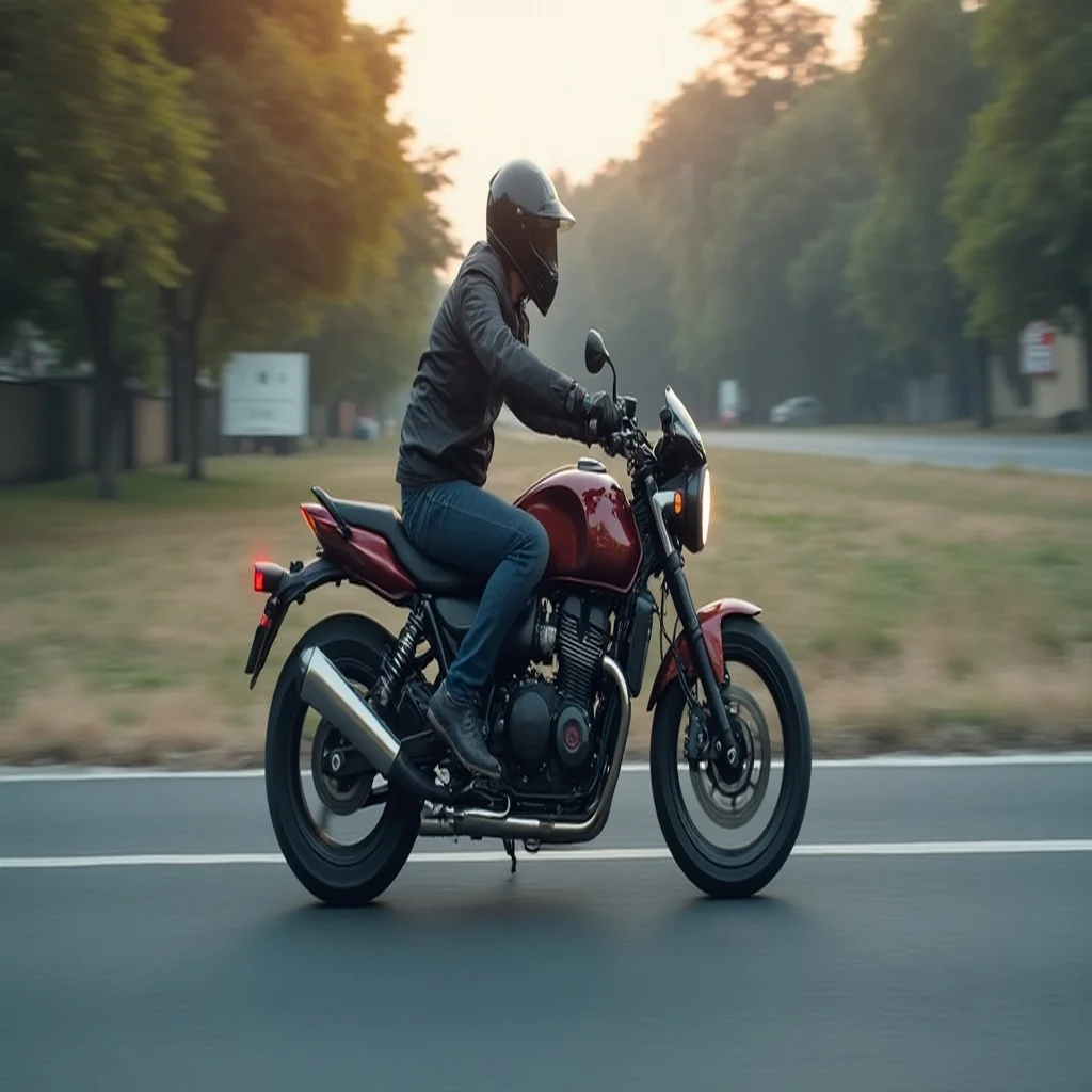 Motociclista verificando segurança da moto